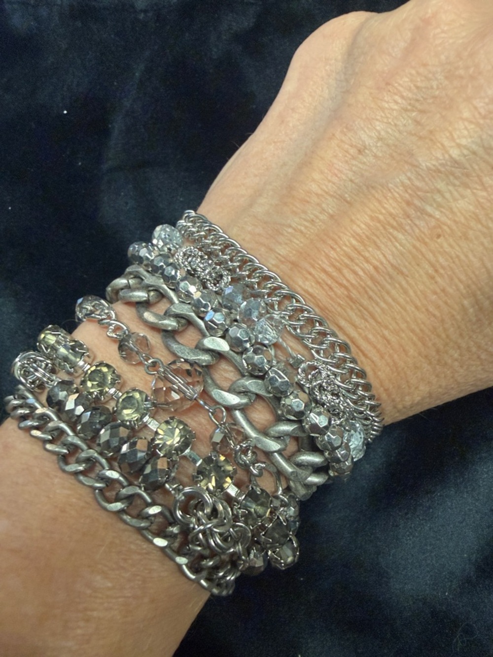 Silver-Tone Layered Crystal Chain Bracelet Stack